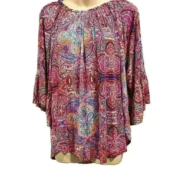 Cupio Women's Large Boho Bohemian Hippie Multicolored Tunic Blouse Top Viscose - Picture 1 of 7